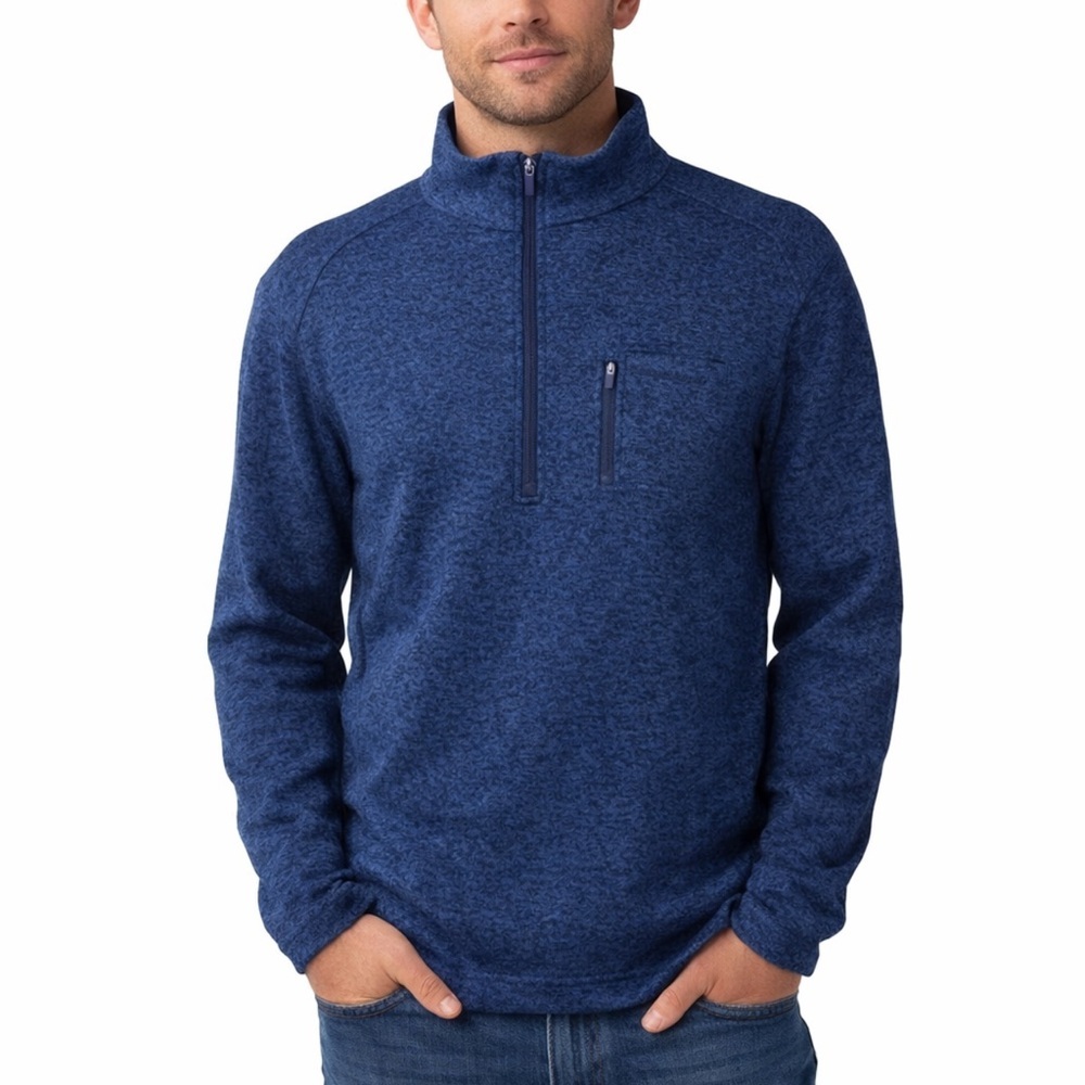 WOOLRICH Mens Navy Heathered 1/4 Zip Crop Neck Pullover Sweater Fleece Size L